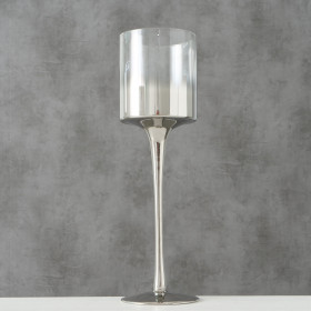 1511800 Windlight Grazia, H 30cm, Glass Silver